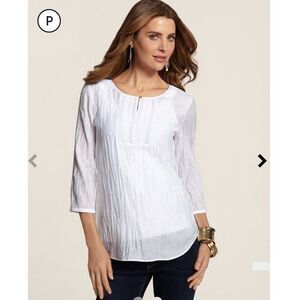 NWT CHICOS Women's Dreama Divine TOP - Size 1 Petite /  Medium / 8P- Optic White